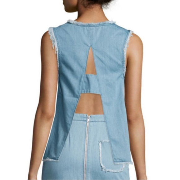 N/Nicholas Sleeveless V-Neck Raw Edge Open Back Denim Top Blue Women's Size US 0 - Picture 2 of 9